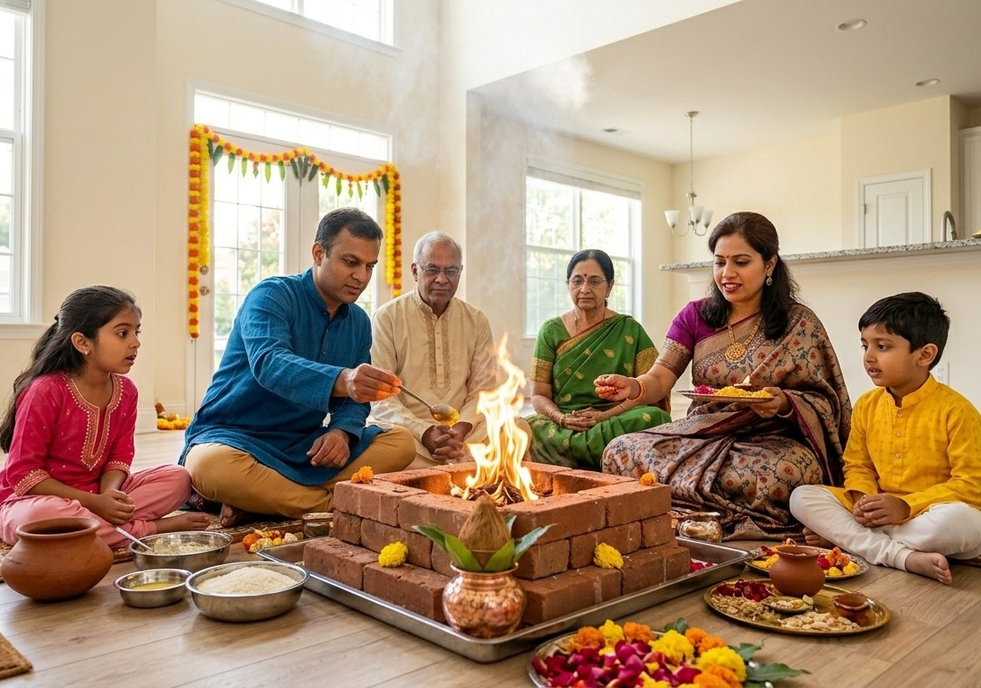 Outdoor yagna ceremony with sacred fire